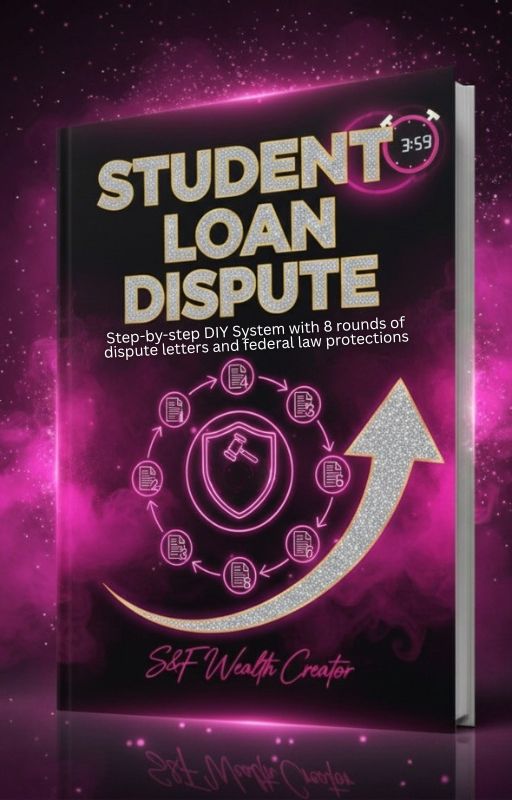 Book titled 'Student Loan Dispute' with a purple and pink gradient background
