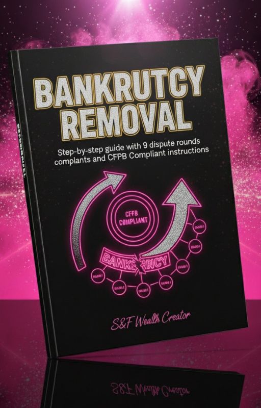Book titled 'Bankrutcy Removal' on a pink and purple gradient background
